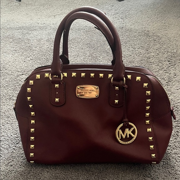Michael Kors Handbags - Michael Kors Wine Studded Satchel with Gold Hardware